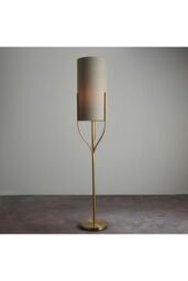 Netlighting Fraser Base & Shade Floor Lamp Satin Brass Plate Natural Linen Mix Fabric in Gold - thumbnail 2