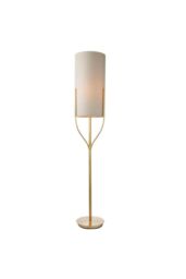 Netlighting Fraser Base & Shade Floor Lamp Satin Brass Plate Natural Linen Mix Fabric in Gold