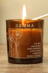 Personalised Memento Company Personalised February Birth Flower Amber Glass Candle - thumbnail 4