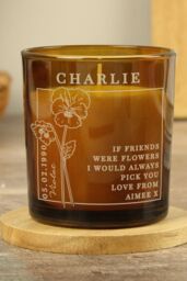 Personalised Memento Company Personalised February Birth Flower Amber Glass Candle - thumbnail 3