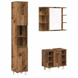 Berkfield Home Durable 3 Piece Bathroom Furniture Set Old Wood Engineered Wood in Brown - thumbnail 3