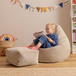 icon Kids Bean Bag Recliner & Footstool Bundle, Jumbo Cord in Stone - Size: Medium - thumbnail 2