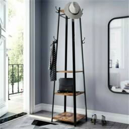 Havendro 180cm Corner Coat Stand 4 Storage Shelves in Black - thumbnail 5