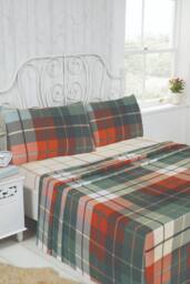 Rapport Home Lomond Brushed Cotton Check Luxury Flannelette Complete Sheet Set in Terracotta - Size: King