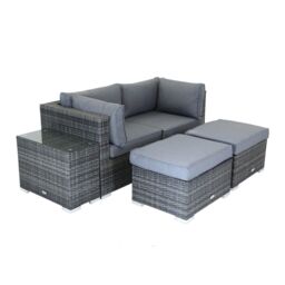 Charles Bentley Multifunctional Contemporary Rattan Lounge Set - Natural / Grey - thumbnail 5