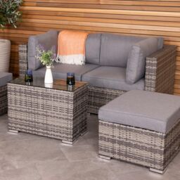 Charles Bentley Multifunctional Contemporary Rattan Lounge Set - Natural / Grey - thumbnail 2