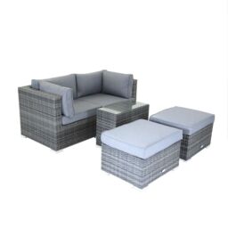 Charles Bentley Multifunctional Contemporary Rattan Lounge Set - Natural / Grey - thumbnail 3