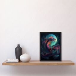 Artery8 Wall Art Print Full Moon Dragon Oil Painting Blue Purple Fantasy Creature Dancing In The Clouds Colourful Magical Nature Mystical Modern Art - thumbnail 4