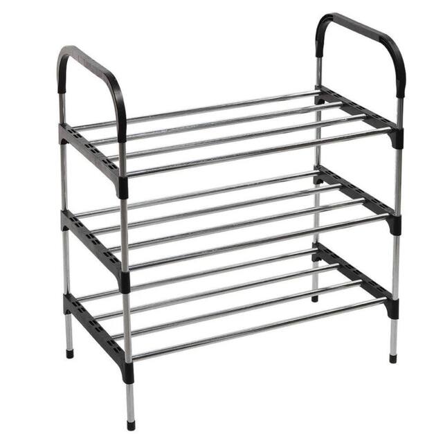 Kelvenix 3 Tier Metal Shoe Rack Storage Organiser Stand in Black - Size: 0.6m2 - image 1