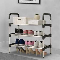 Kelvenix 3 Tier Metal Shoe Rack Storage Organiser Stand in Black - Size: 0.6m2 - thumbnail 5
