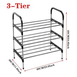 Kelvenix 3 Tier Metal Shoe Rack Storage Organiser Stand in Black - Size: 0.6m2 - thumbnail 2