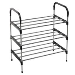 Kelvenix 3 Tier Metal Shoe Rack Storage Organiser Stand in Black - Size: 0.6m2