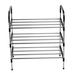 Kelvenix 3 Tier Metal Shoe Rack Storage Organiser Stand in Black - Size: 0.6m2 - thumbnail 3