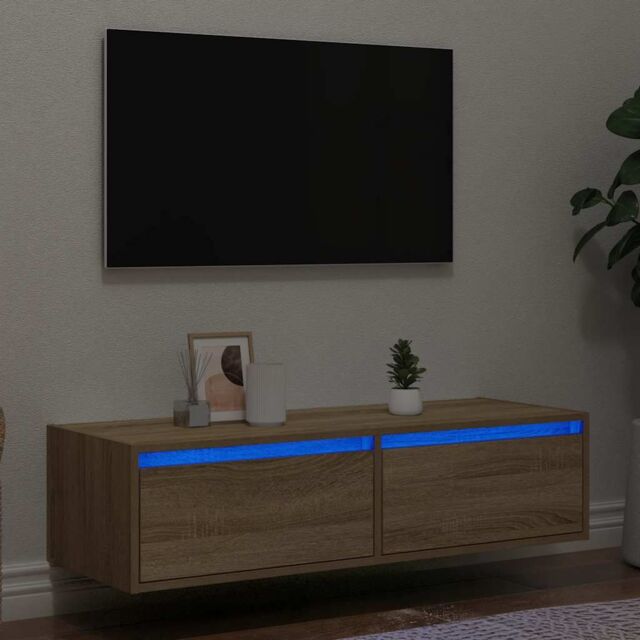 Berkfield Home TV Cabinet with LED Lights Sonoma Oak 100X35.5x25 cm in Brown - image 1
