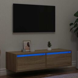 Berkfield Home TV Cabinet with LED Lights Sonoma Oak 100X35.5x25 cm in Brown - thumbnail 1