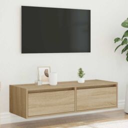 Berkfield Home TV Cabinet with LED Lights Sonoma Oak 100X35.5x25 cm in Brown - thumbnail 4