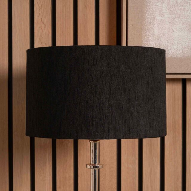 Ruma Black Slubbed Faux Silk Gold Lined Cylinder Shade for Floor Lamp - Size: 14 inches - image 1