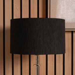 Ruma Black Slubbed Faux Silk Gold Lined Cylinder Shade for Floor Lamp - Size: 14 inches