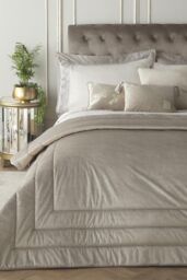Laurence Llewelyn-Bowen 'Chic' Luxury Soft Velvet Frame Stitched Warm & Cosy Bedspread in Light Grey - thumbnail 1