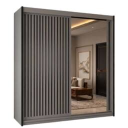 MN Furniture Reno 2 Sliding Door Wardrobe with Mirror & LED Light W150 x H217cm in Taupe - thumbnail 4