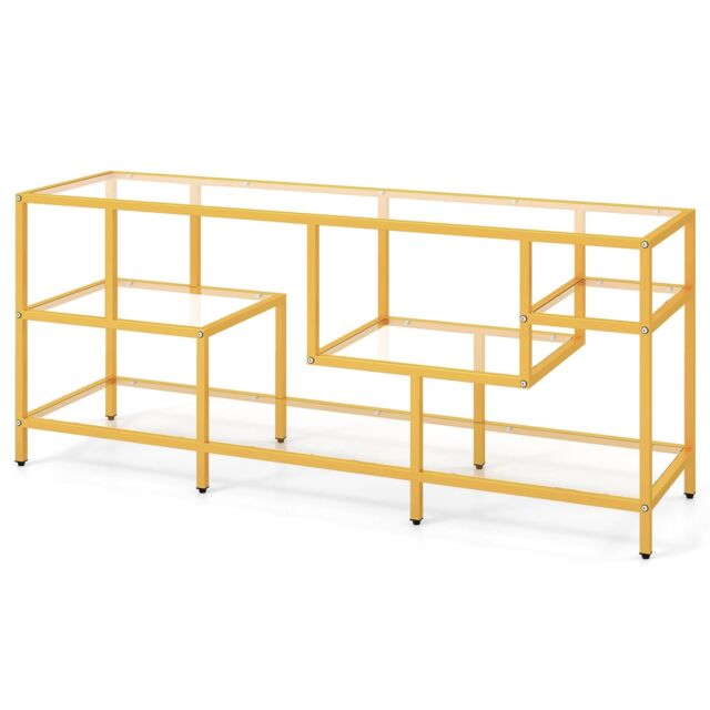 "Gymax TV Stand for TVs Up to 65"" Console Table Glass Shelves 147CM Gold" - image 1