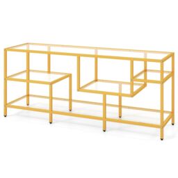 "Gymax TV Stand for TVs Up to 65"" Console Table Glass Shelves 147CM Gold"