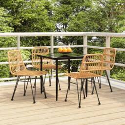 Berkfield Home Beautiful 5 Piece Garden Dining Set Poly Rattan in Brown - thumbnail 2