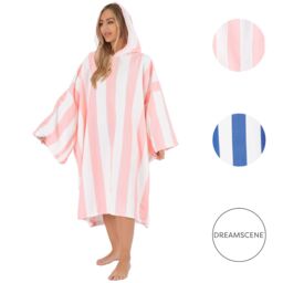 OHS Stripe Poncho Towel Hooded Absorbent Bath Robe in Light Pink - thumbnail 5