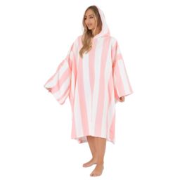 OHS Stripe Poncho Towel Hooded Absorbent Bath Robe in Light Pink - thumbnail 6
