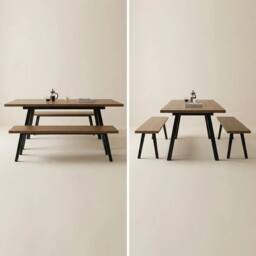 FURNITURE ONE Extendable Dining Table with 2 Benches, 3 Piece Kitchen Dining Set in Brown - thumbnail 6