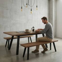 FURNITURE ONE Extendable Dining Table with 2 Benches, 3 Piece Kitchen Dining Set in Brown - thumbnail 7