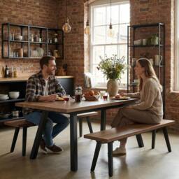 FURNITURE ONE Extendable Dining Table with 2 Benches, 3 Piece Kitchen Dining Set in Brown - thumbnail 5
