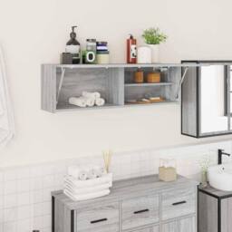 Berkfield Home Bathroom Wall Cabinet Grey Sonoma 100x25x30 cm Engineered Wood - Size: 100 x 25 x 30 cm - thumbnail 2