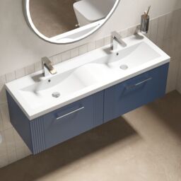 Balterley Wall Hung 2 Drawers Vanity Unit - 2 Ceramic Basin 1200mm, Satin Blue - thumbnail 3