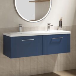Balterley Wall Hung 2 Drawers Vanity Unit - 2 Ceramic Basin 1200mm, Satin Blue - thumbnail 4