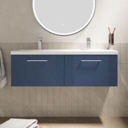 Balterley Wall Hung 2 Drawers Vanity Unit - 2 Ceramic Basin 1200mm, Satin Blue - thumbnail 2