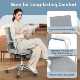 Costway Home Office Chair Ergonomic Computer Desk Chair w/Rocking Backrest in Grey - thumbnail 5