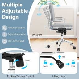 Costway Home Office Chair Ergonomic Computer Desk Chair w/Rocking Backrest in Grey - thumbnail 6