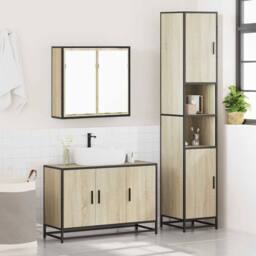 Berkfield Home Durable 3 Piece Bathroom Furniture Set Sonoma Oak Engineered Wood in Light Brown - thumbnail 4