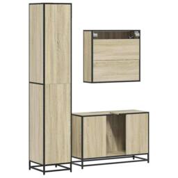 Berkfield Home Durable 3 Piece Bathroom Furniture Set Sonoma Oak Engineered Wood in Light Brown - thumbnail 7