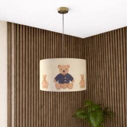 CGC Lighting Blake 30cm Oatmeal Linen Blue Teddy Bear Children's Lamp Shade in Light Beige