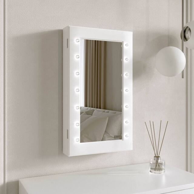 CARME HOME Katie White LED Mirrored Jewellery Cabinet - image 1