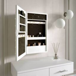 CARME HOME Katie White LED Mirrored Jewellery Cabinet - thumbnail 2