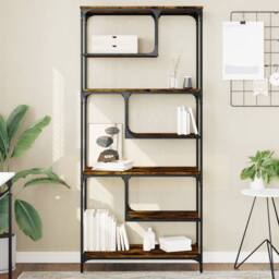 Berkfield Home Bookcase Smoked Oak 81x36x176 cm Engineered Wood in Brown - Size: 81 x 36 x 176 cm - thumbnail 2