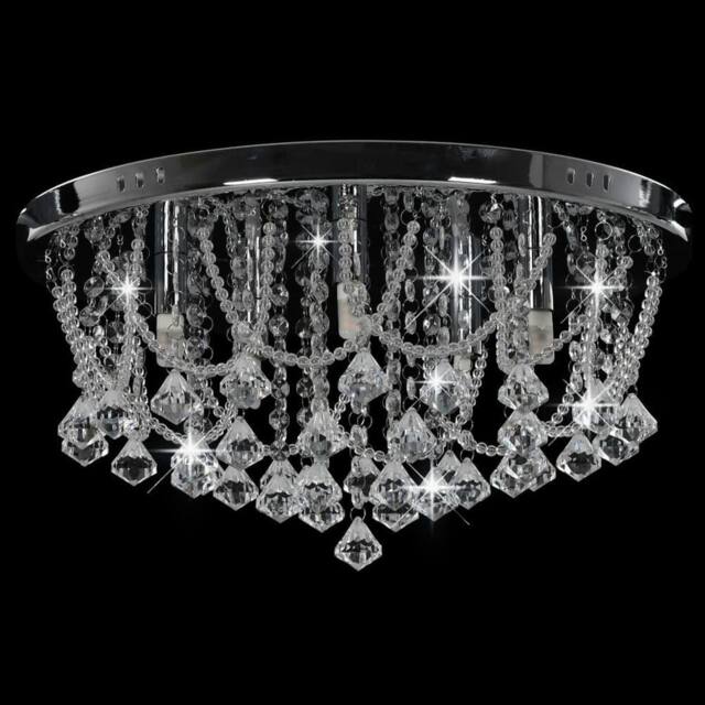 Berkfield Home Beautiful Ceiling Lamp with Crystal Beads Silver Round 4 x G9 Bulbs - image 1