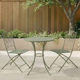 Charles Bentley Leaf Design Rustic Metal Garden Bistro Set in Green - thumbnail 2