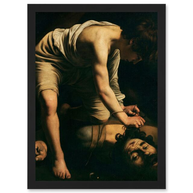 Artery8 Caravaggio David Goliath Religious Painting Artwork Framed Wall Art Print A4 in Black - image 1