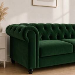 Sofaya Hampton 3 Seater L Shape Chesterfield Sofa Velvet Right Hand Chaise in Green - thumbnail 3