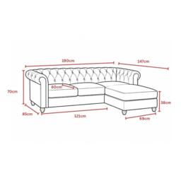 Sofaya Hampton 3 Seater L Shape Chesterfield Sofa Velvet Right Hand Chaise in Green - thumbnail 5