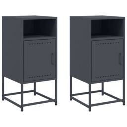 Berkfield Home Bedside Cabinets 2 pcs Anthracite 36x39x78 cm Steel in Black - Size: 36 x 39 x 78 cm - thumbnail 2
